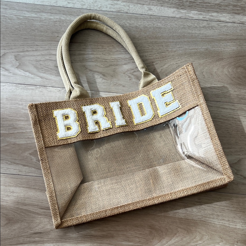 Transparent Tan Straw Bride Tote Bag